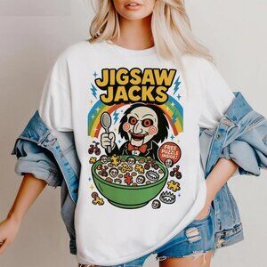 Jigsaw Jacks Shirt Funny Halloween Graphic Tee Retro Horror Cereal T-Shirt